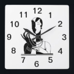 Vintage Art Deco Lady mit Perlen schwarz weiß Quadratische Wanduhr<br><div class="desc">Vintage Art Deco Lady With Pearls - Vintage Werbekunst - Schwarz & Weiß Image Individualisierbare Einladungen und Accessoires mit einem stilvollen Vintagen Deko, der ein Kunstbild der modischen 1920er - 1930er Perlen trägt. Sie können diese Produkte leicht anpassen, indem Sie Textfelder hinzufügen, vorhandene Textfelder entfernen, Textfarben und Schriftart ändern, Designbilder...</div>