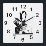 Vintage Art Deco Lady mit Perlen schwarz weiß Quadratische Wanduhr<br><div class="desc">Vintage Art Deco Lady With Pearls - Vintage Werbekunst - Schwarz & Weiß Image Individualisierbare Einladungen und Accessoires mit einem stilvollen Vintagen Deko, der ein Kunstbild der modischen 1920er - 1930er Perlen trägt. Sie können diese Produkte leicht anpassen, indem Sie Textfelder hinzufügen, vorhandene Textfelder entfernen, Textfarben und Schriftart ändern, Designbilder...</div>
