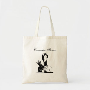 Vintage Art Deco Lady mit Perlen schwarz weiß Tragetasche