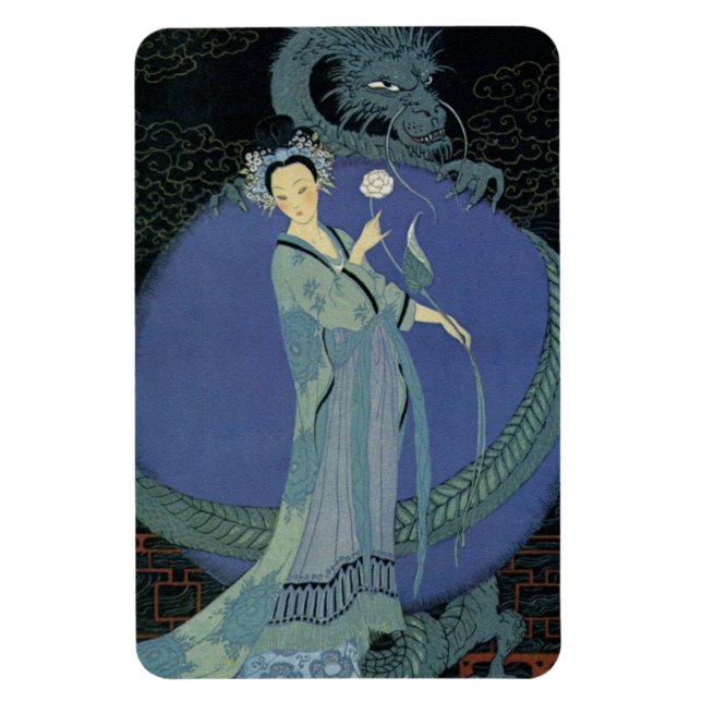 Vintage Art Deco Lady und Dragon Magnet (Vertikal)