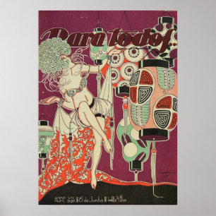 Vintage-Art-Déco-Laternen-Frau-Plakat – 1920er Jah Poster