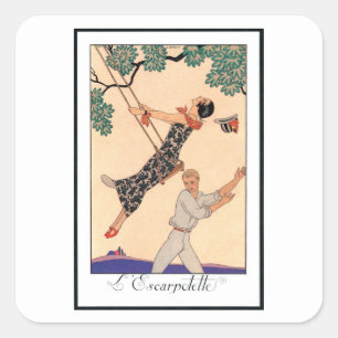 Vintage Art Deco Liebe, Die Schaukel von George Ba Quadratischer Aufkleber