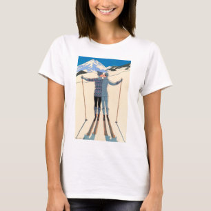 Vintage Art Deco Liebe Romantischer Kuss auf Skier T-Shirt