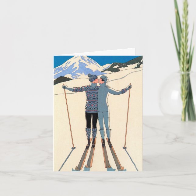 Vintage Art Deco Liebe Romantischer Kuss Dankeskarte (Vorderseite)