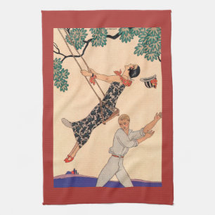 Vintage Art Deco Liebe, The Swing von George Barbi Handtuch