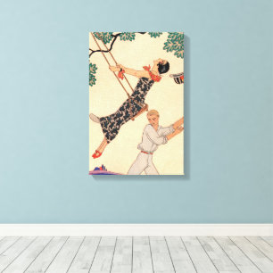 Vintage Art Deco Liebe, The Swing von George Barbi Leinwanddruck