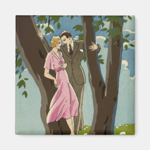 Vintage Art Deco Liebe und Romance Newlyweds Coupl Magnet