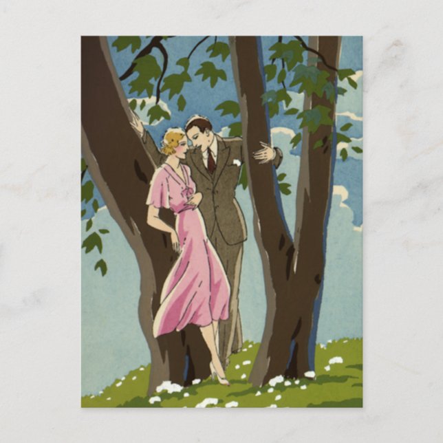 Vintage Art Deco Liebe und Romance, Save the Date! Ankündigungspostkarte (Vorderseite)