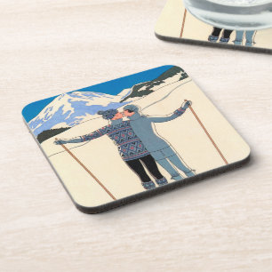 Vintage Art Deco, Liebende im Schnee von George Ba Getränkeuntersetzer