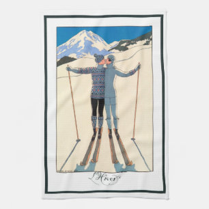 Vintage Art Deco, Liebende im Schnee von George Ba Handtuch