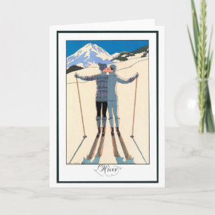 Vintage Art Deco, Liebende im Schnee von George Ba Karte