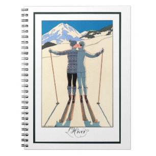 Vintage Art Deco, Liebende im Schnee von George Ba Notizblock