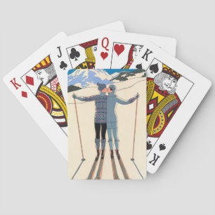 Vintage Art Deco, Liebende im Schnee von George Ba Spielkarten
