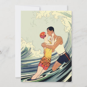Vintage Art Deco, Liebende küssen sich am Strand