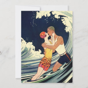 Vintage Art Deco, Liebende küssen sich am Strand