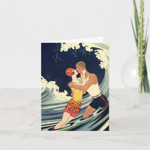 Vintage Art Deco, Liebende küssen sich Hochzeit Da Dankeskarte