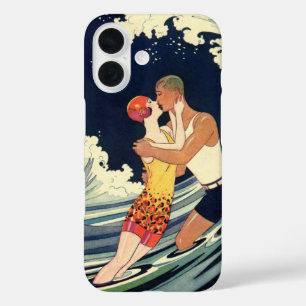 Vintage-Art Deco - Liebende küssen sich in den Wel iPhone 16 Hülle