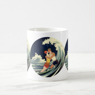 Vintage-Art Deco - Liebende küssen sich in den Wel Tasse
