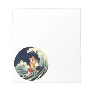 Vintage-Art-Déco-Liebende küssen sich in den Welle Notizblock