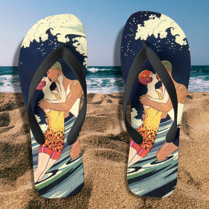 Vintage Art Deco Liebhaber des Kusses in den Welle Flip Flops