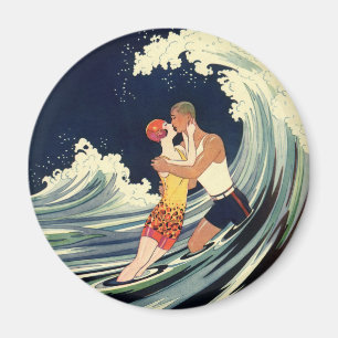 Vintage Art Deco Liebhaber des Kusses in den Welle Magnet
