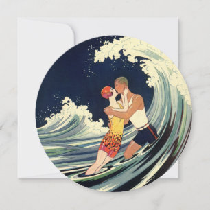 Vintage Art Deco Liebhaber küssen sich, Hochzeits- Einladung