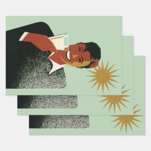 Vintage-Art-Déco-Mann, kalte Getränke im Sommer Geschenkpapier Set