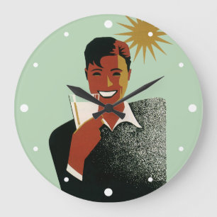 Vintage Art Deco, Mann mit Cocktail in der Sonne Große Wanduhr