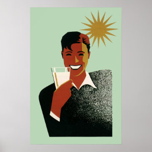 Vintage Art Deco, Mann mit Cocktail in der Sonne Poster