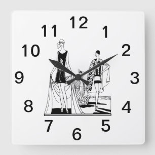 Vintage-Art-Déco-mode Damen am Strand Quadratische Wanduhr