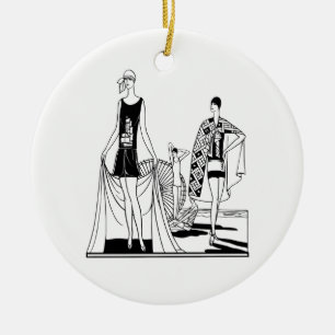 Vintage Art Deco modebewusste Damen am Strand Keramik Ornament
