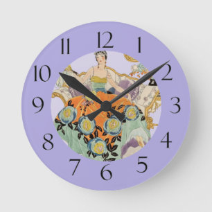 Vintage-Art-Deco-Modeillustration Elegant Runde Wanduhr