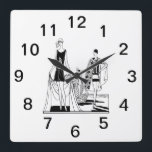 Vintage Art-Deco-modische Damen am Strand Quadratische Wanduhr<br><div class="desc">Vintage Art Deco Modisch Ladys at the Beach Individualisierbare Einladungen und Accessoires mit einem stilvollen Vintagen Deko-Bild von einem modischen 1920er - 1930er Frauen in Badewanne Anzüge am Strand. Bitte beachten Sie, dass es sich um ein grafisches Design handelt, das keine wirklichen Stoffe, Metalle, Ätzungen oder Prägungen enthält. 2017 ©itsMyPartyDesigns...</div>