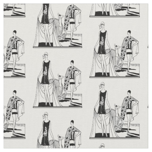 Vintage Art-Deco-modische Damen am Strand Stoff (Nahaufnahme)
