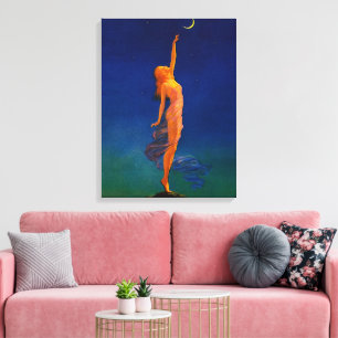 Vintage Art Deco Mondgöttin Himmels Kunst Leinwanddruck