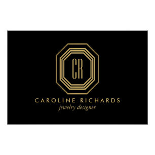 Vintage Art Deco Monogram Gold/Black Logo Download Poster