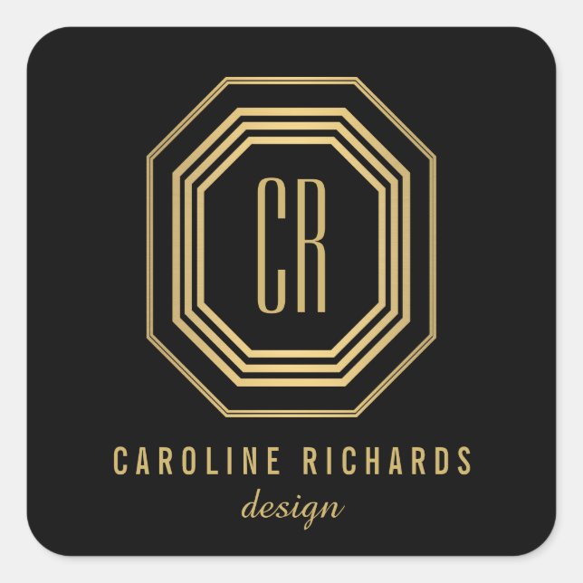 Vintage Art Deco Monogram Gold/Black Quadratischer Aufkleber (Vorderseite)