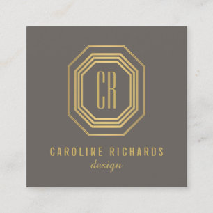 Vintage Art Deco Monogram Gold/Grau Quadratische Visitenkarte