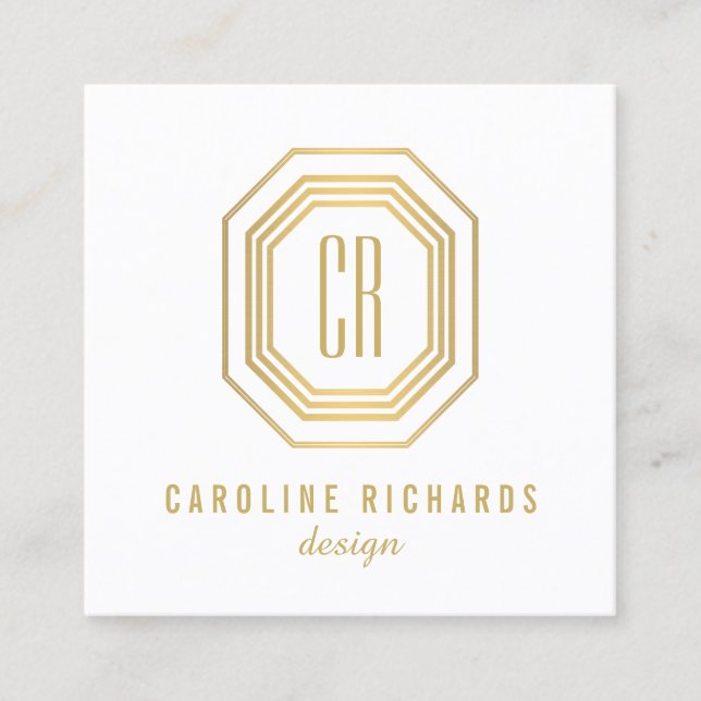 Vintage Art Deco Monogram Gold/White Quadratische Visitenkarte (Vorderseite)