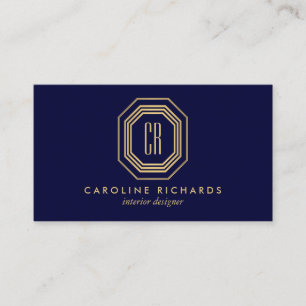 Vintage Art Deco Monogramm Gold/Navy Visitenkarte