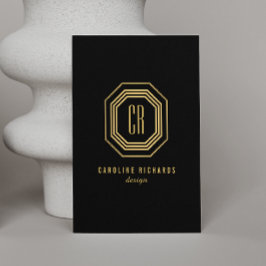 Vintage Art Deco Monogramm Gold/Schwarz Visitenkarte