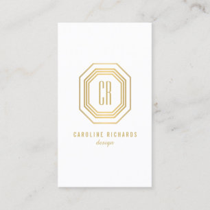Vintage Art Deco Monogramm Gold/Weiß Vertikal Visitenkarte