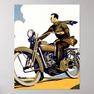 Vintage Art Deco Motorrad Druck Poster