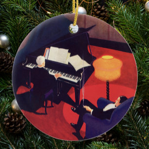 Vintage Art Deco Musiklounge Klavierspieler Pianis Keramikornament