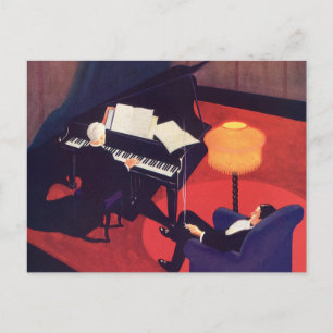 Vintage Art Deco Musiklounge Klavierspieler Pianis Postkarte