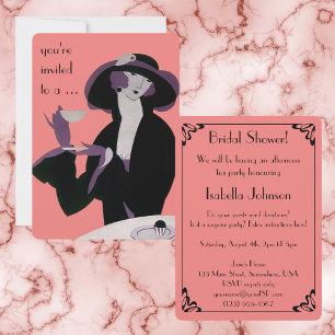 Vintage Art Deco Nachmittags-Teeparty Brautdusche Einladung