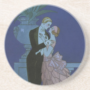 Vintage-Art-Déco-Neuvermählte, Oui von George Barb Sandstein Untersetzer