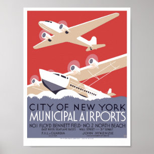 Vintage Art Deco NYC Flughafen WPA Poster
