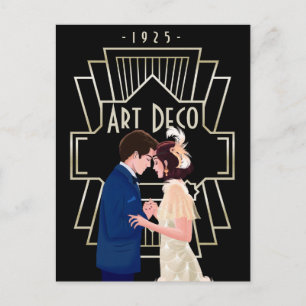 Vintage-Art-Déco-Paar der Zwanziger Jahre in Liebe Postkarte