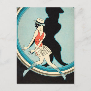 Vintage Art Deco - Para Todos - Flapper auf der Bü Postkarte